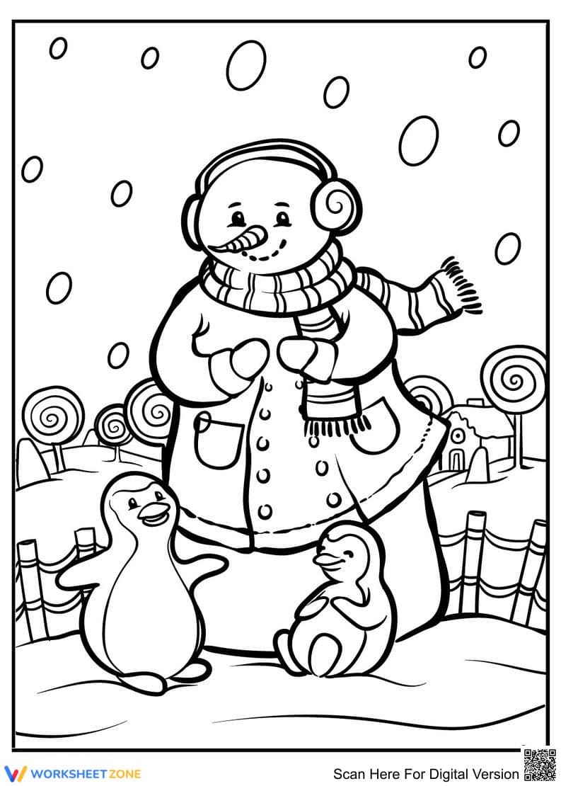 Grade K-5 Snowman and Penguins — Printable No-Prep Worksheet - Page 1