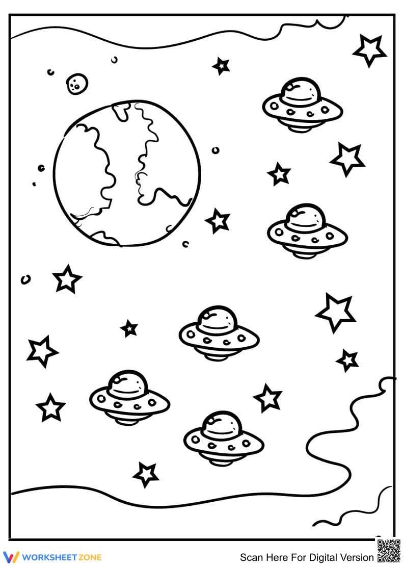 Space Coloring Page | Printable Grade K-2 Worksheet - Page 1