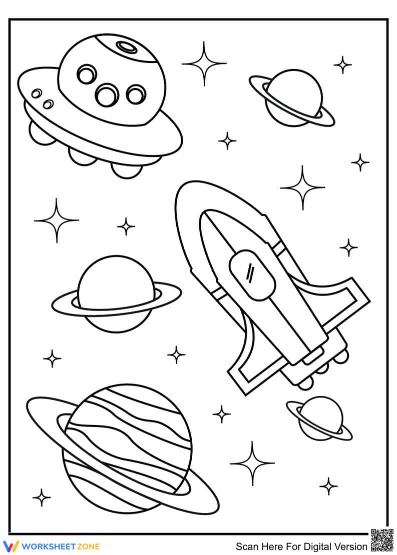 Outer Space Coloring Worksheet | Grade K-2 Essential - Page 1