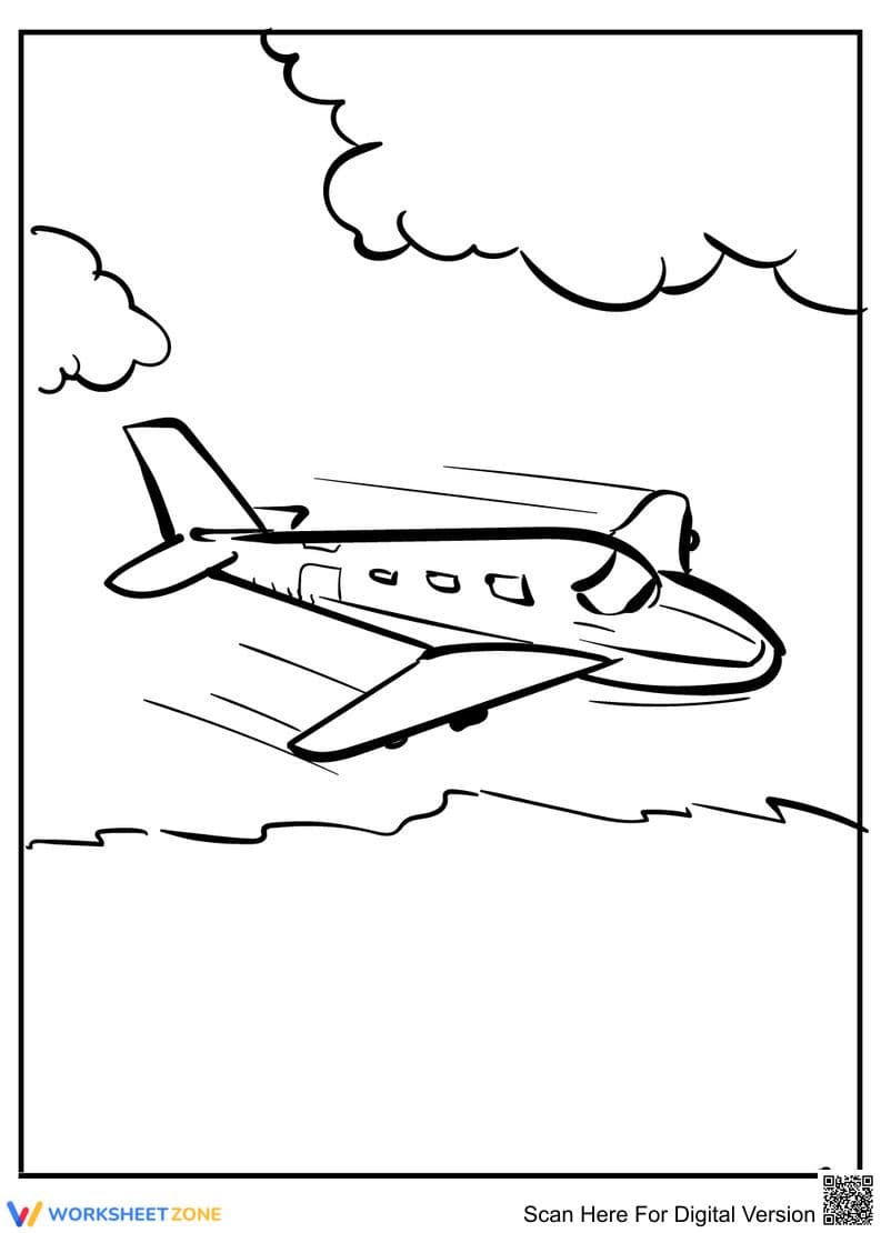Fast Airplane Coloring Page — Printable K-2 Worksheet - Page 1