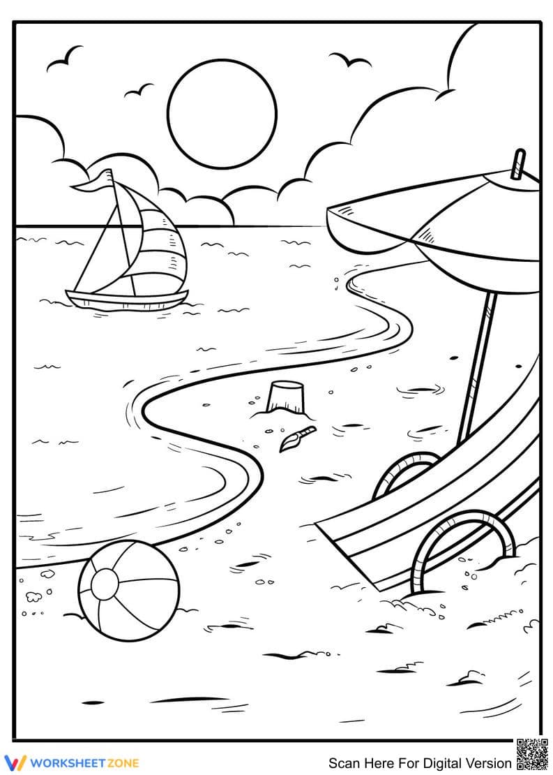 Beach Coloring Page | Printable Grade K-5 Activity - Page 1