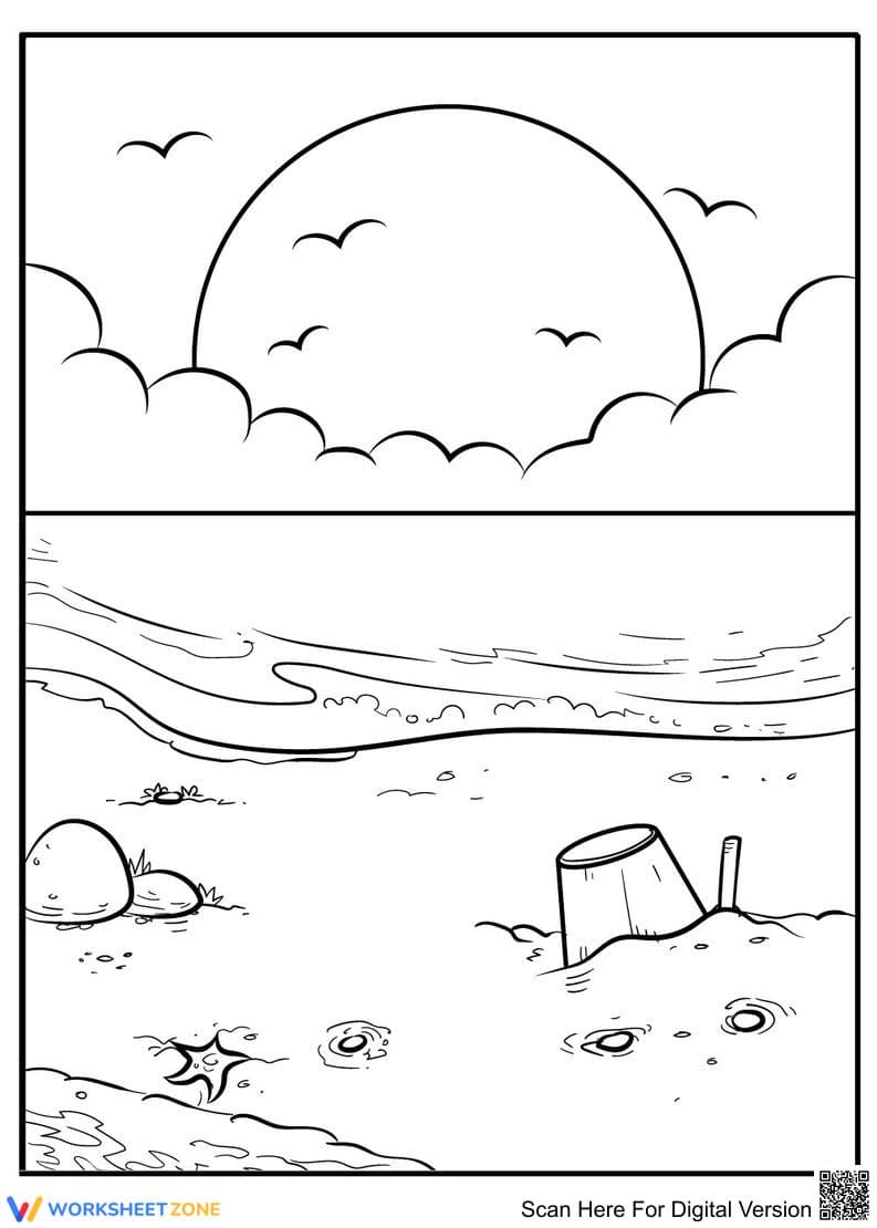 Printable Beach Coloring Page | Grade K-2 Essential - Page 1