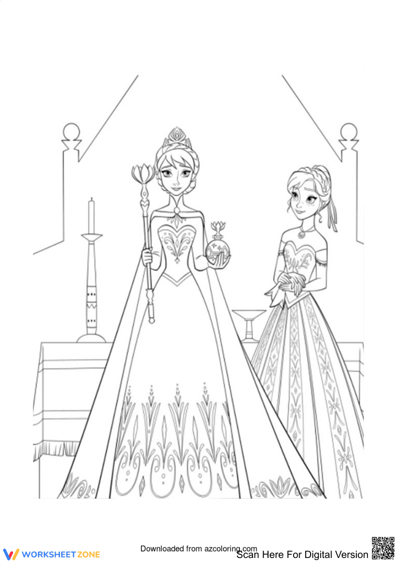 Queen and Princess Coloring Page | Printable Grade K-2 - Page 1