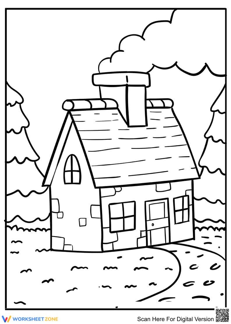 A Peaceful Space Coloring Page | Printable House Worksheet - Page 1