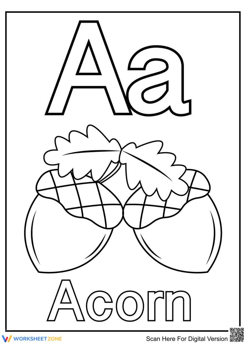 Printable Letter A Acorn Coloring Page | Grade K - Page 1