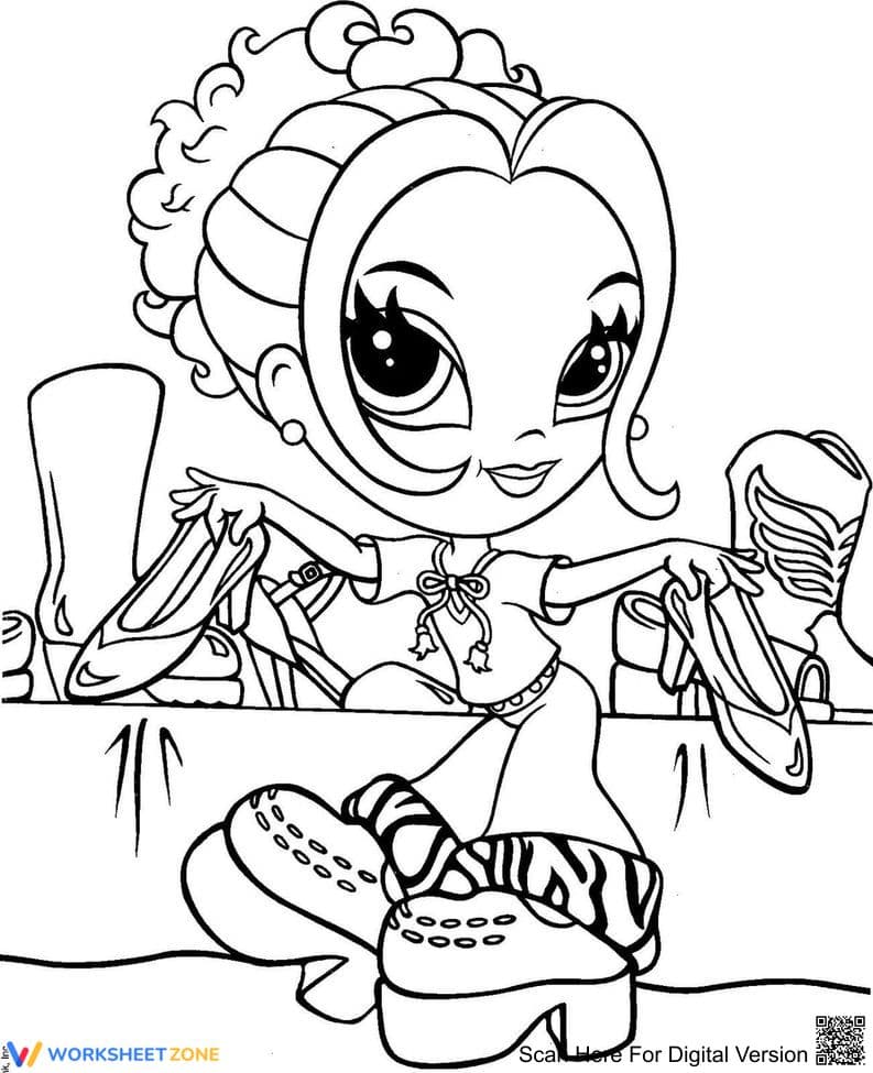 Fashionista Lisa Frank Printable Coloring Worksheet - Page 1