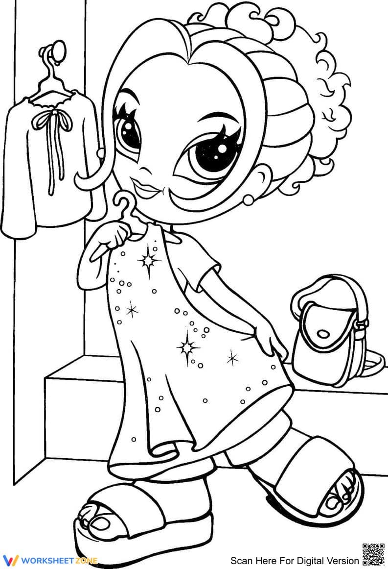Color The Cute Fashion Girl with Sparkly Dress - Page 1