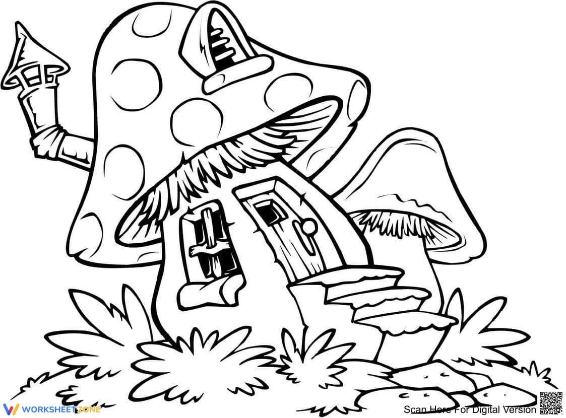 Grade K Mushroom House — Printable No-Prep Worksheet - Page 1