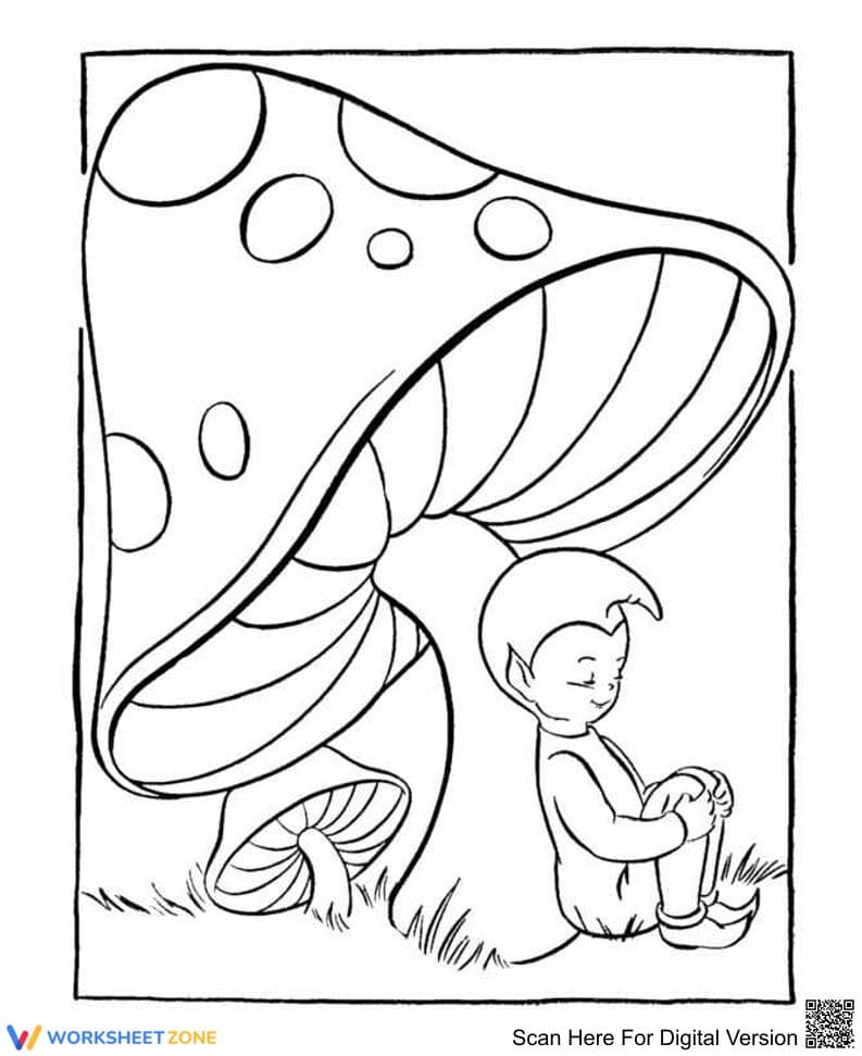 Giant Mushroom Coloring Page | Printable K-2 Worksheet - Page 1