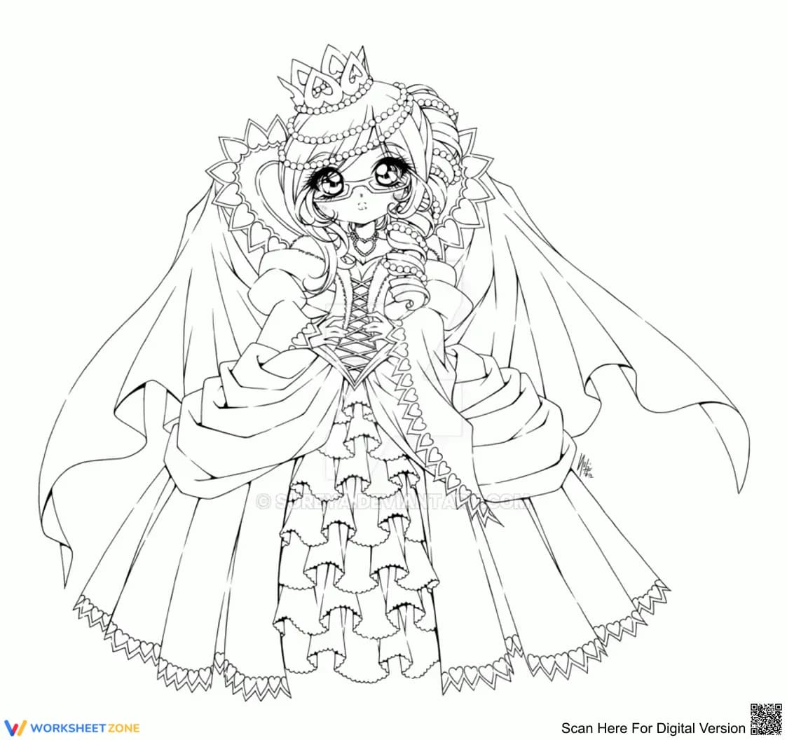 Anime Princess in Royal Gown Coloring Page - Page 1
