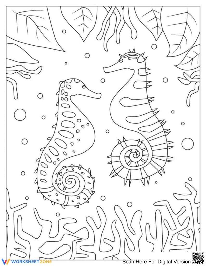 Seahorse Coloring Page | Printable Ocean Worksheet - Page 1