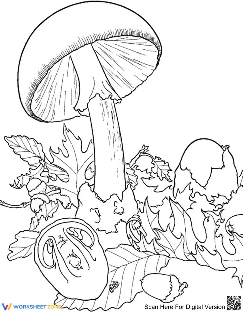 Big Mushroom Coloring Page | Essential Nature Art - Page 1