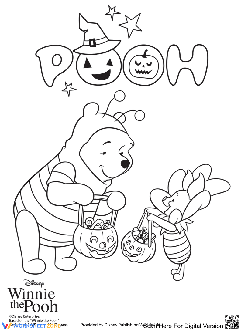Printable Winnie the Pooh Halloween Coloring Page - Page 1