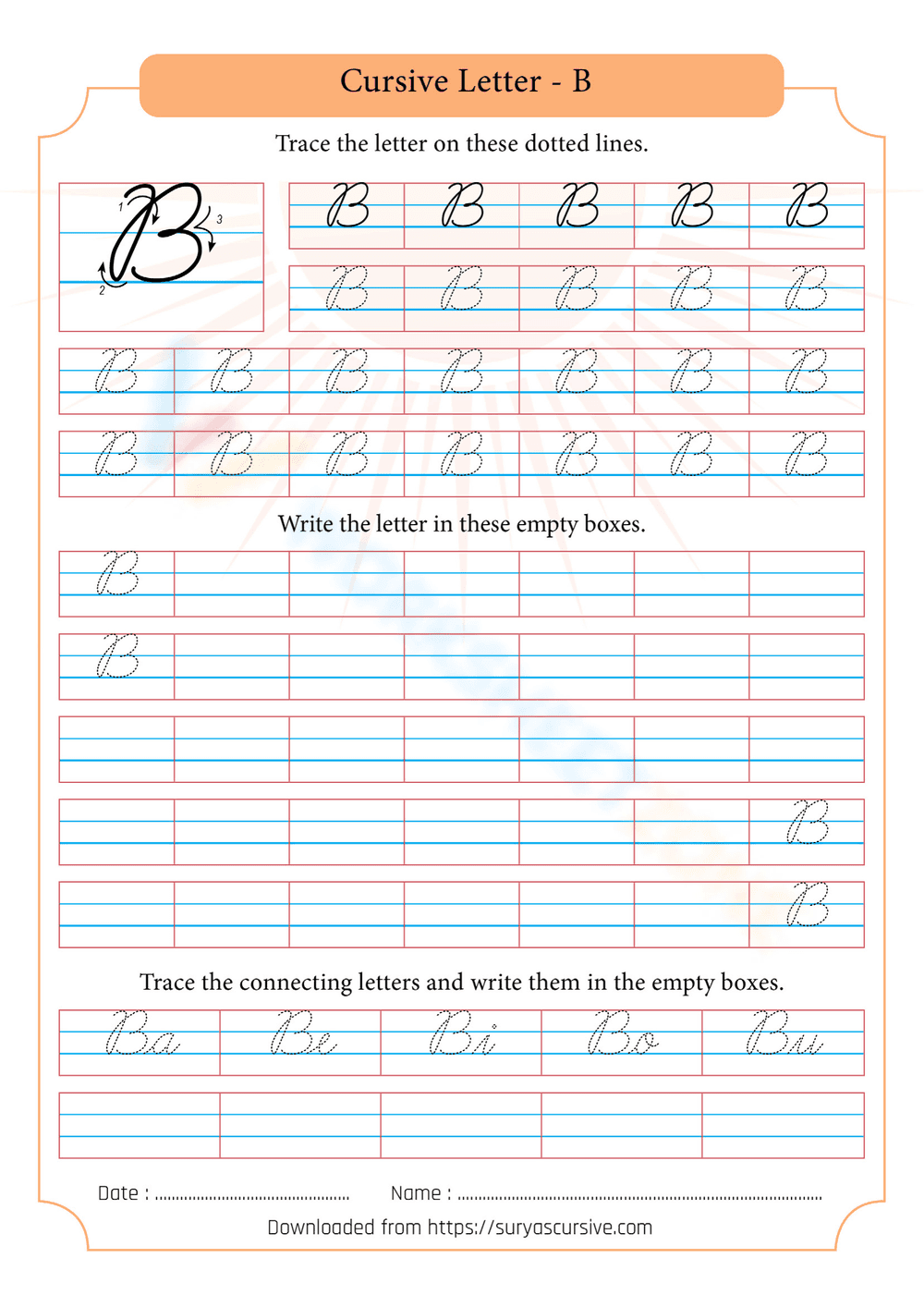 Cursive Letter B Worksheet | Grade 3 Printable - Page 1