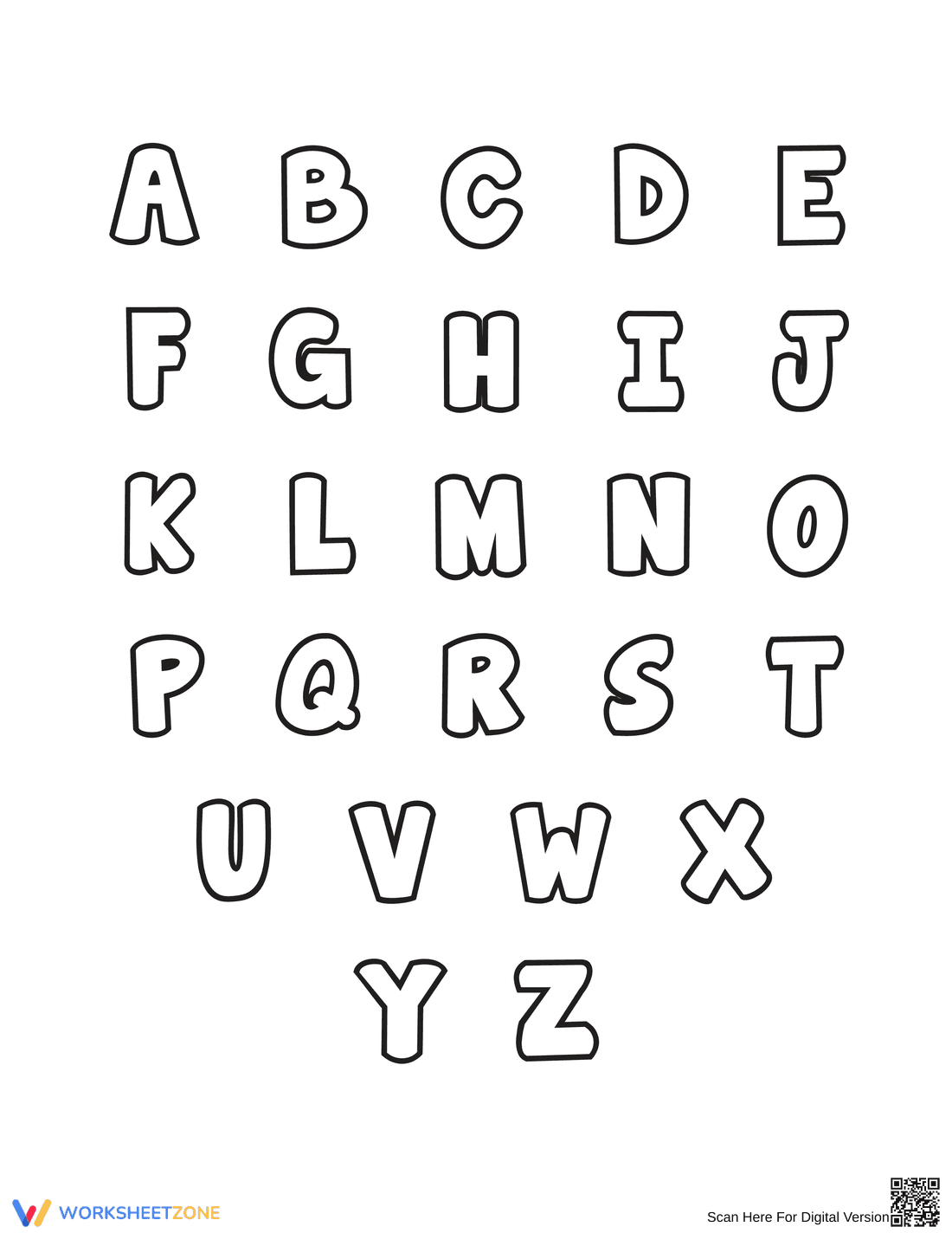A-Z Bubble Letters Printable Worksheet | Grade K Ready - Page 1