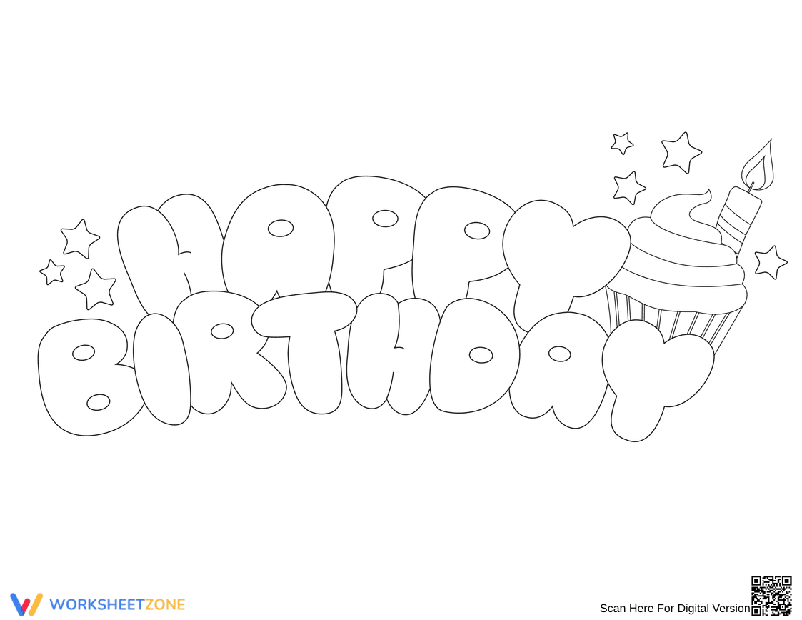 Happy Birthday Cursive Bubble Letters Worksheet - Page 1