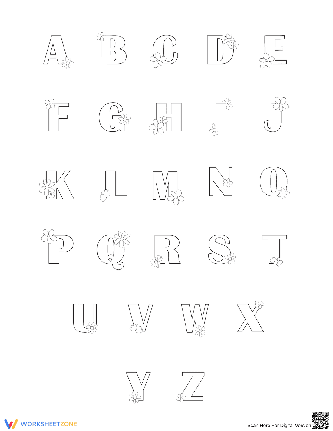Flower Bubble Letters Alphabet | Printable Kindergarten - Page 1