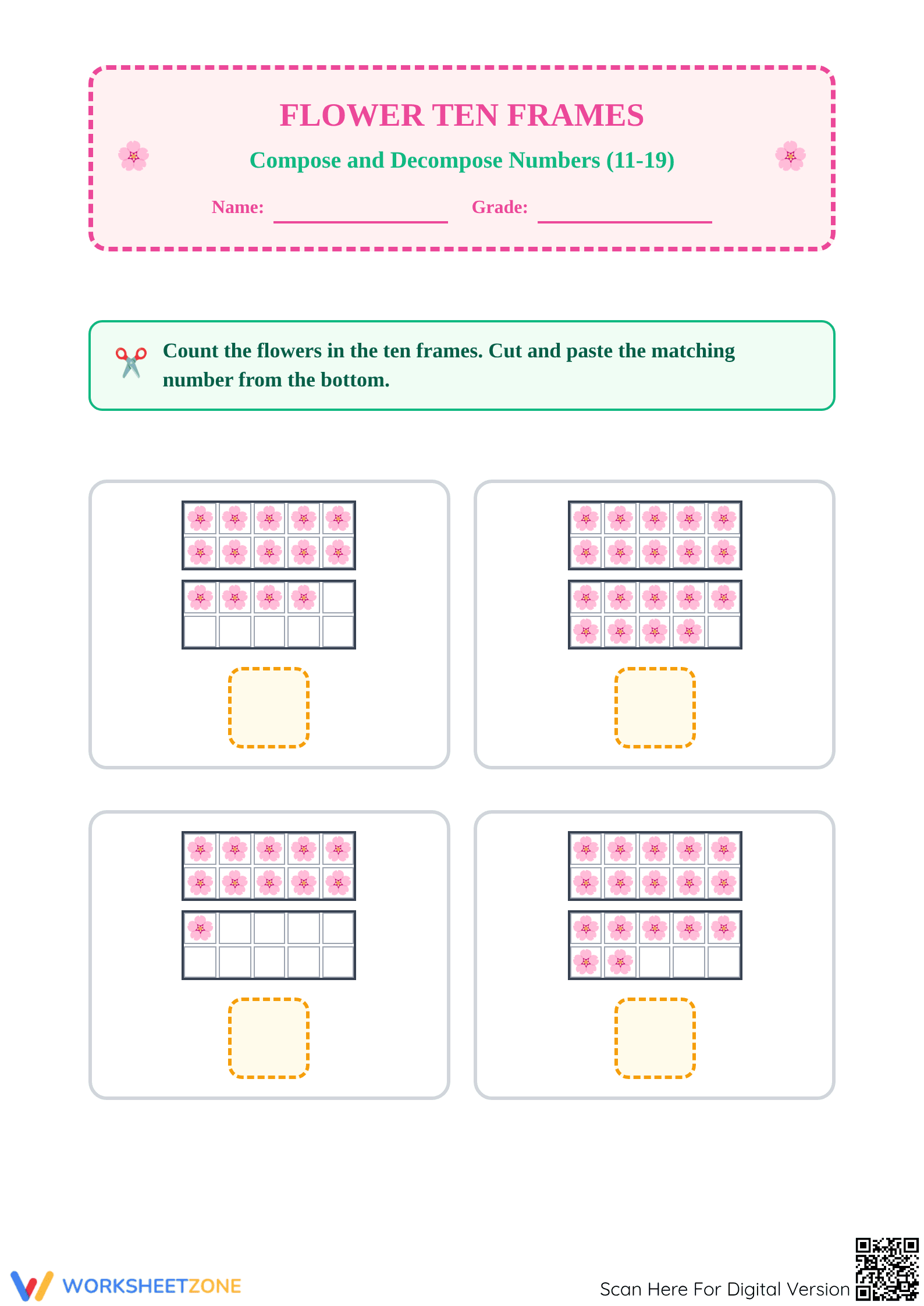 Grade 1 Decomposing Numbers — Printable No-Prep Worksheet - Page 1