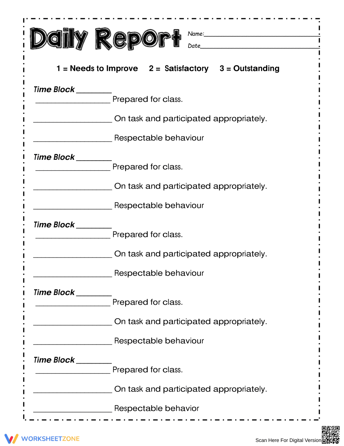 Daily Report Worksheet for Reflection and Planning - Page 1