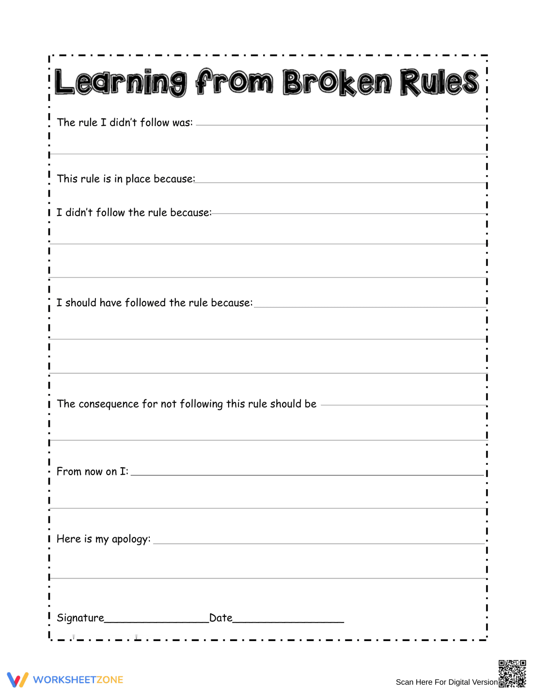 Learning from Broken Rules Worksheet for Reflection - Page 1