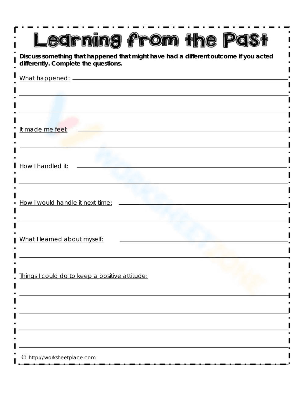Learning from the Past Worksheet for Self-Reflection - Page 1