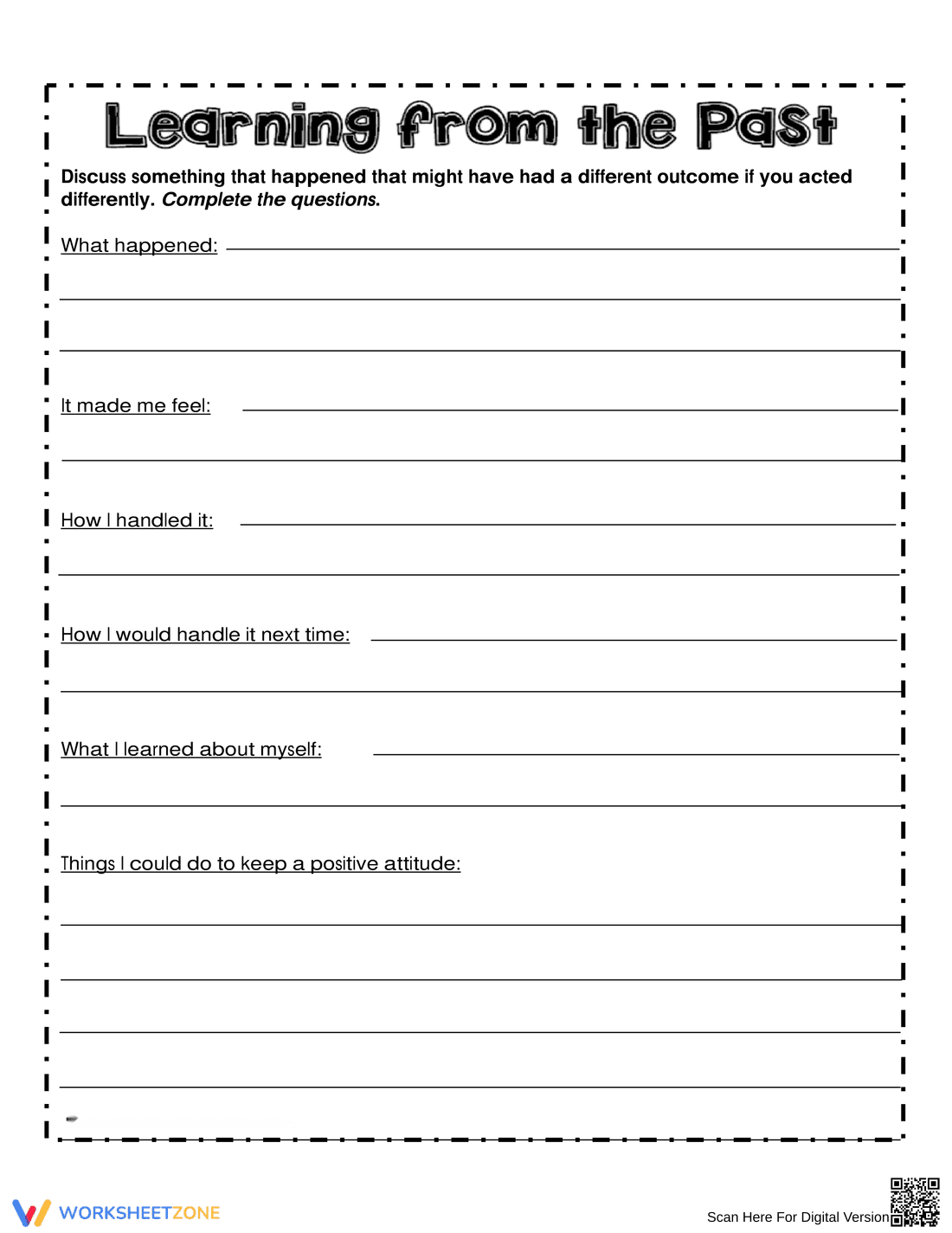 Learning from the Past Worksheet for Self-Reflection - Page 1