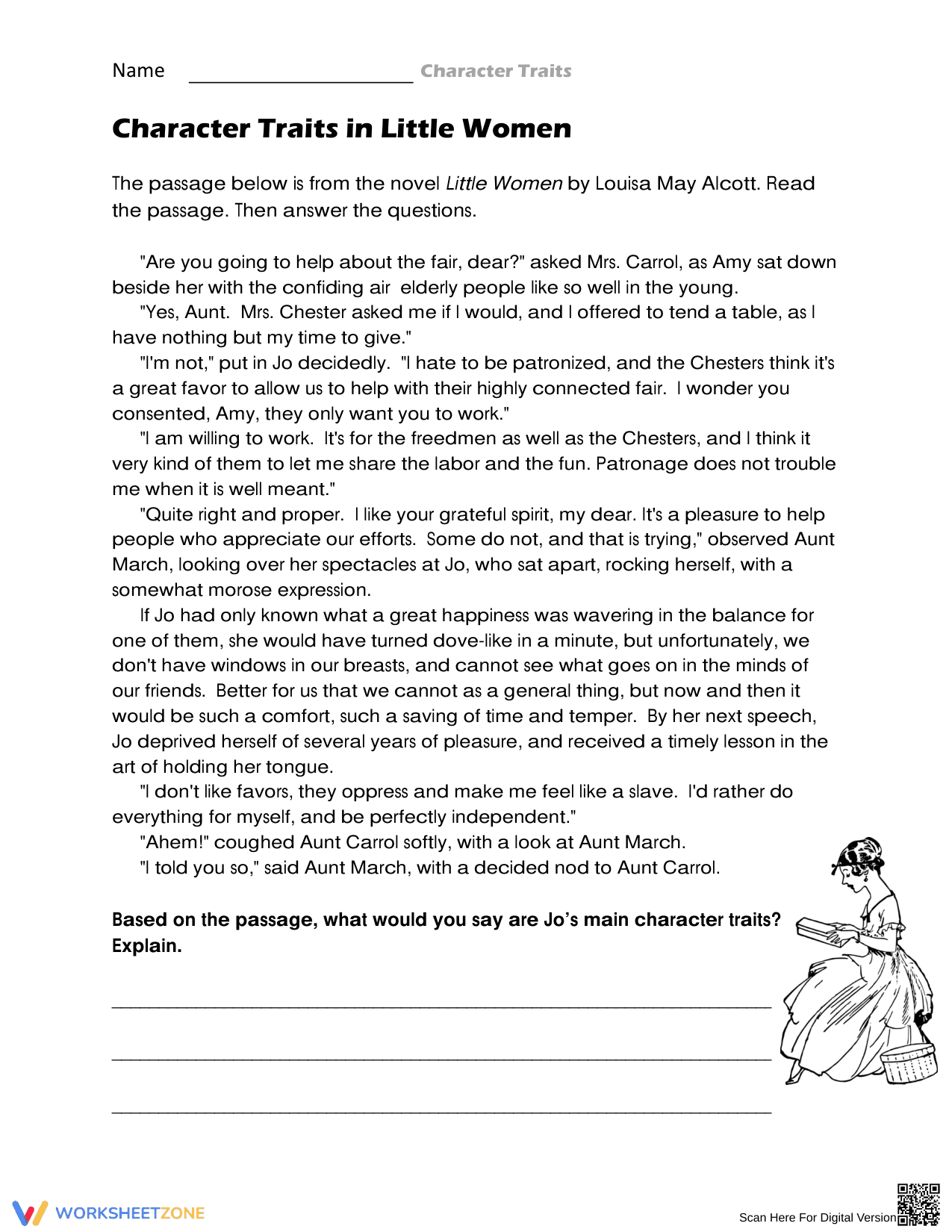 Character Traits in Little Women Worksheet - Page 1
