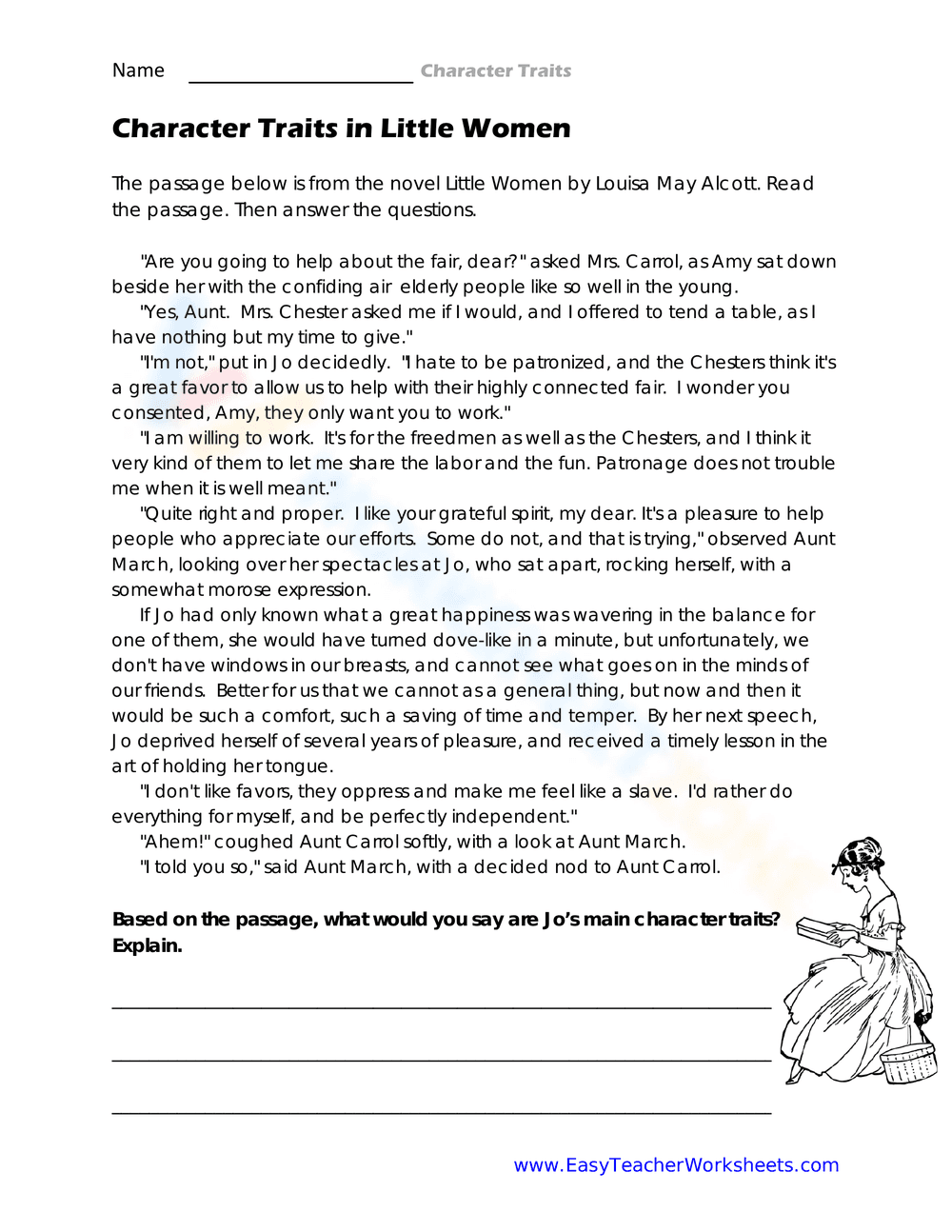 Character Traits in Little Women Worksheet - Page 1