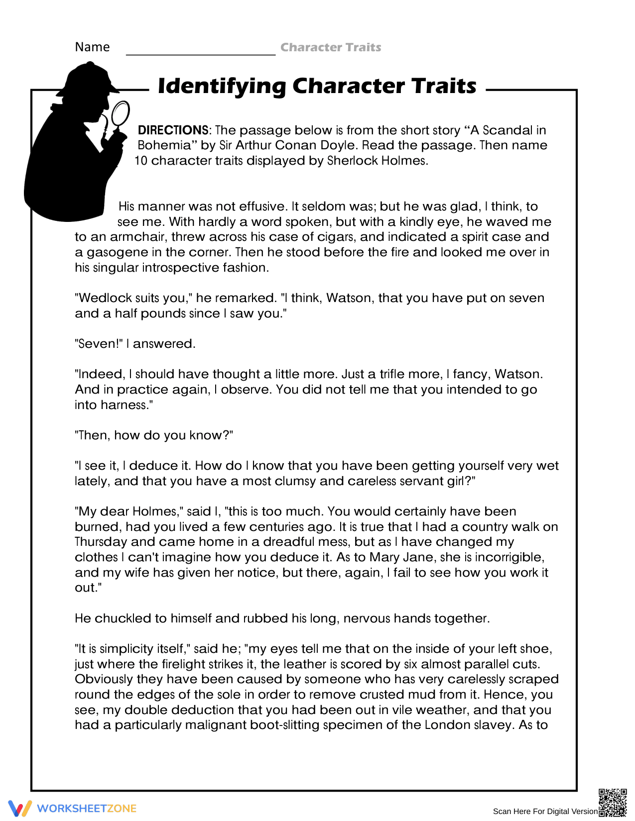 Identifying Character Traits: An Interactive Worksheet - Page 1