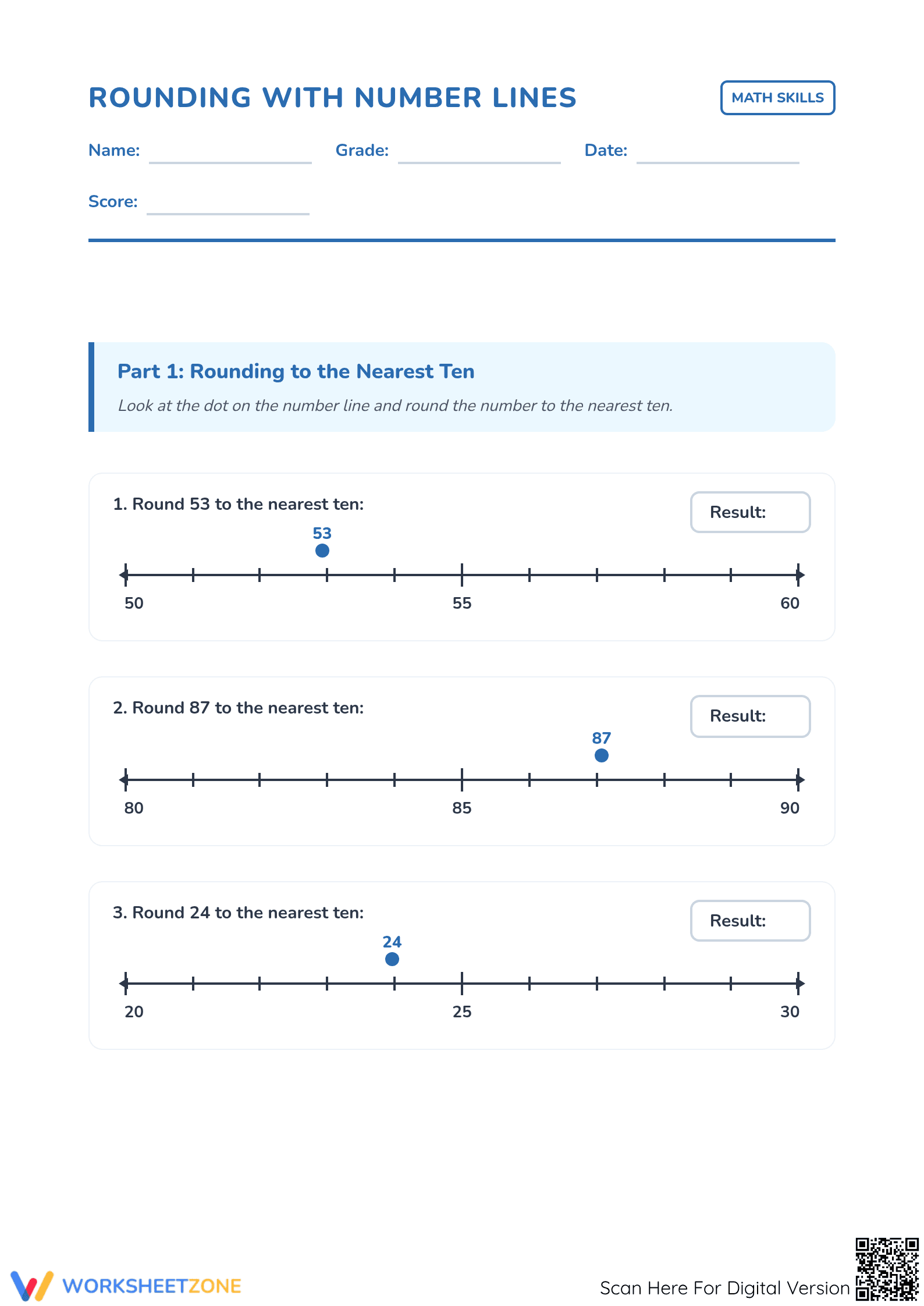 Printable Rounding with Number Lines Worksheet | Grade 3 - Page 1