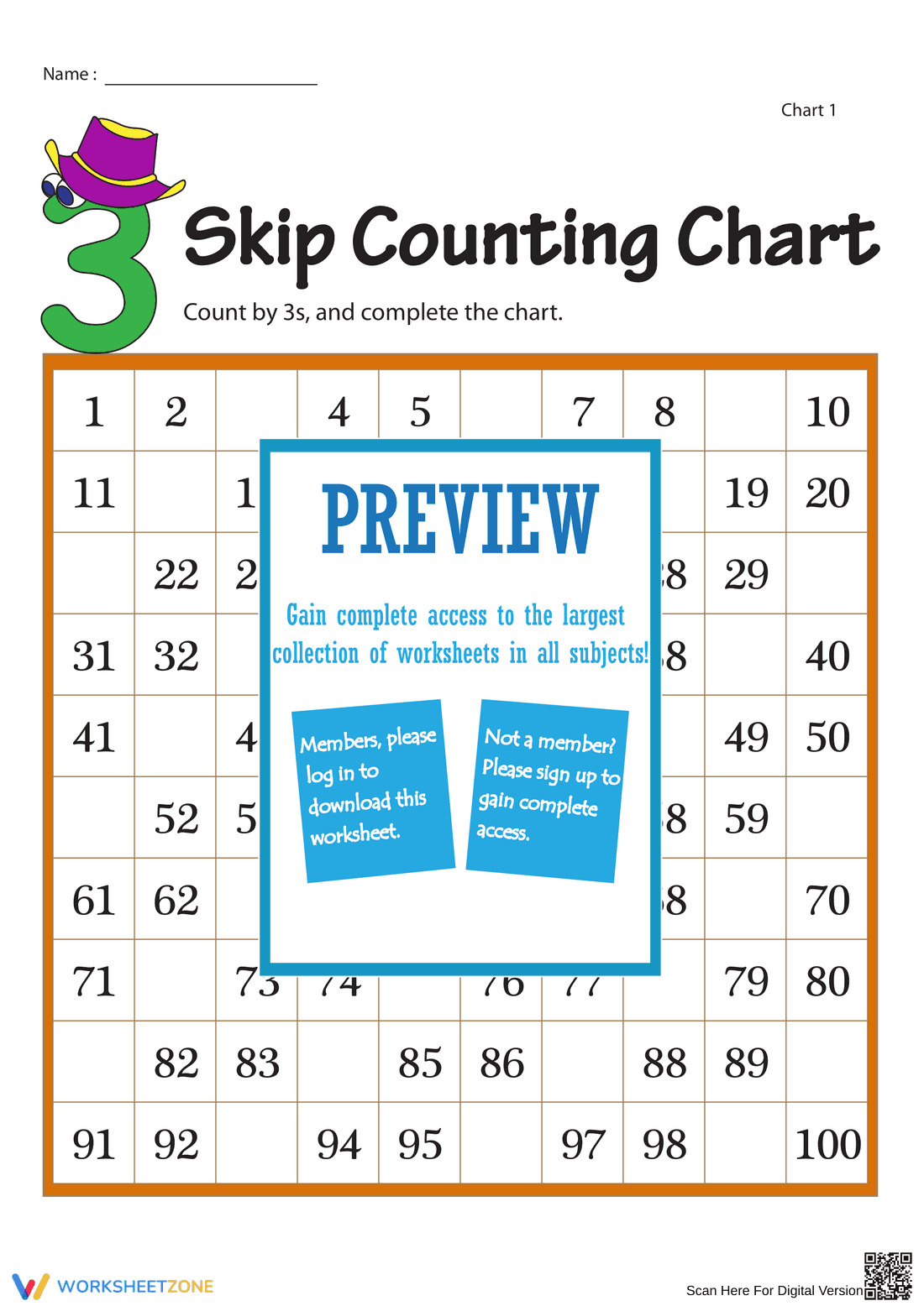 Skip Counting Chart Worksheet for Math Education - Page 1