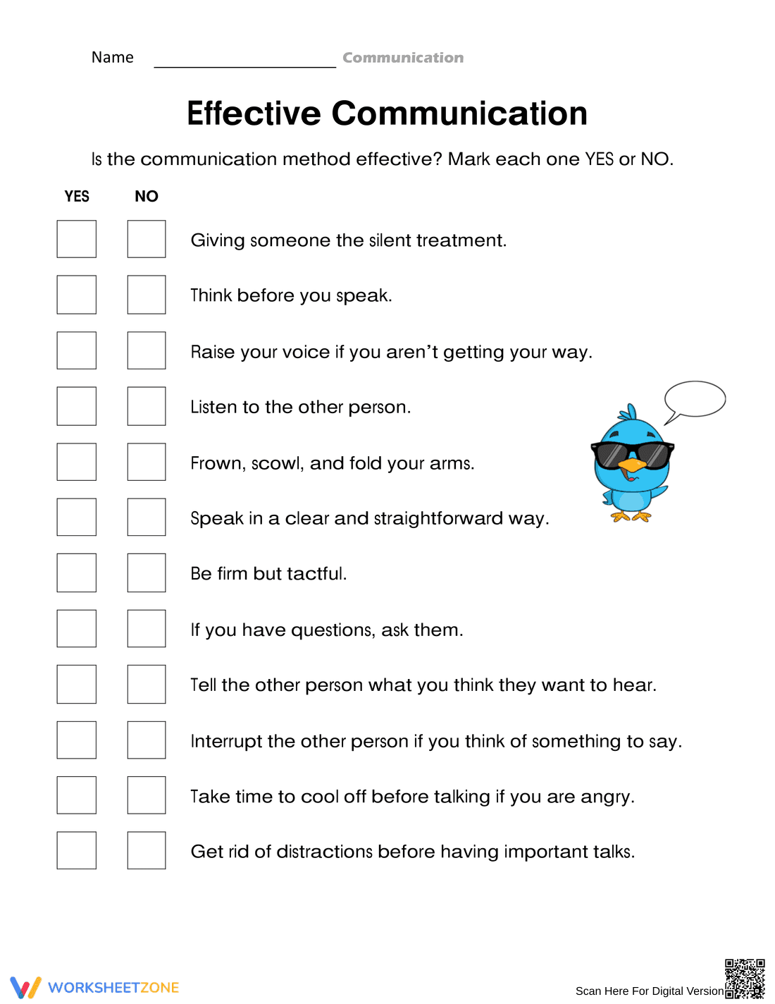 Effective Communication Worksheet for Skill Development - Page 1