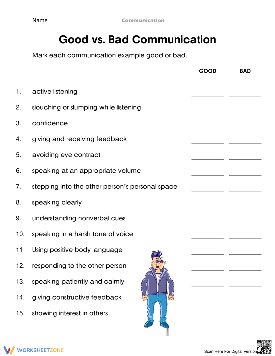 Good vs Bad Communication Analysis Worksheet - Page 1