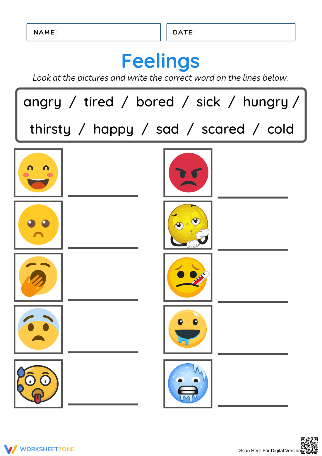 Feelings Worksheet for Emotional Understanding - Page 1