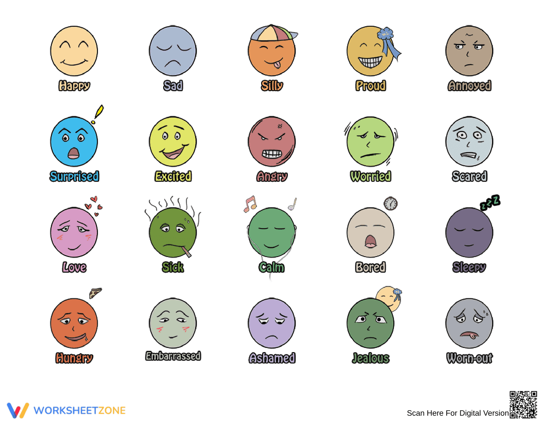 Emotion Faces Worksheet for Identifying Feelings - Page 1