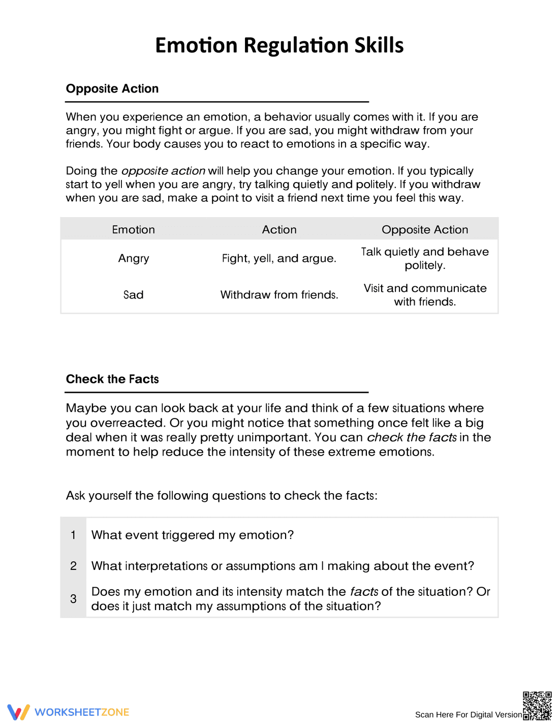 Emotion Regulation Skills Practice Worksheet - Page 1