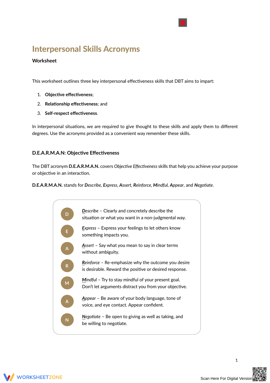 Interpersonal Skills Acronyms Worksheet - Page 1