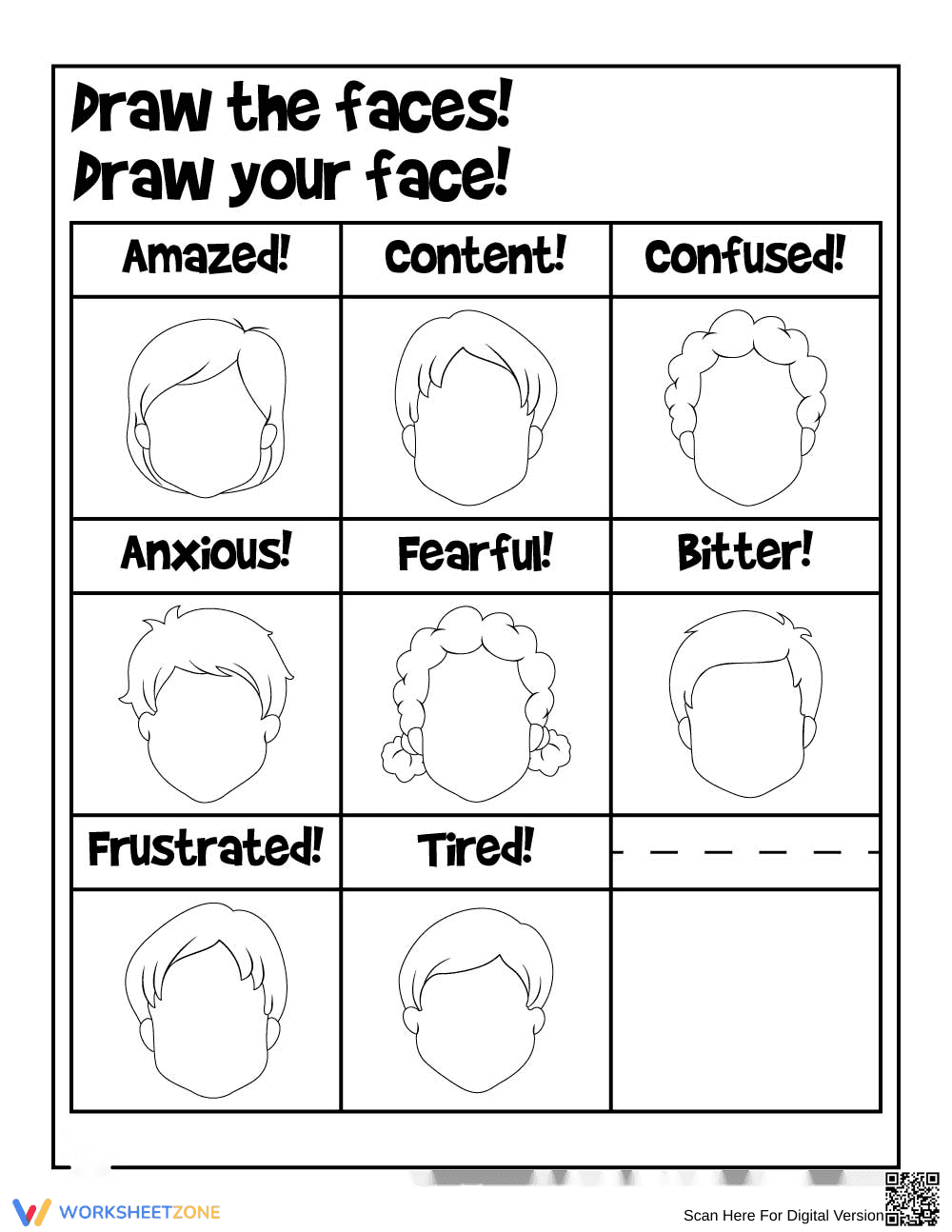 Draw the Faces: A Worksheet for Emotion Expression - Page 1