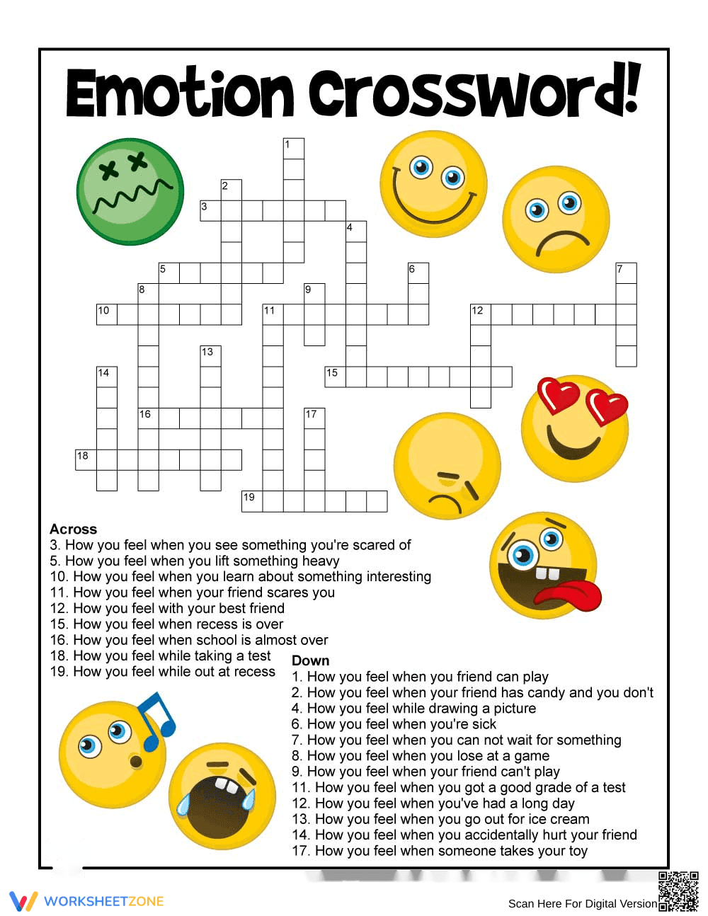 Emotion Crossword Puzzle Worksheet - Page 1