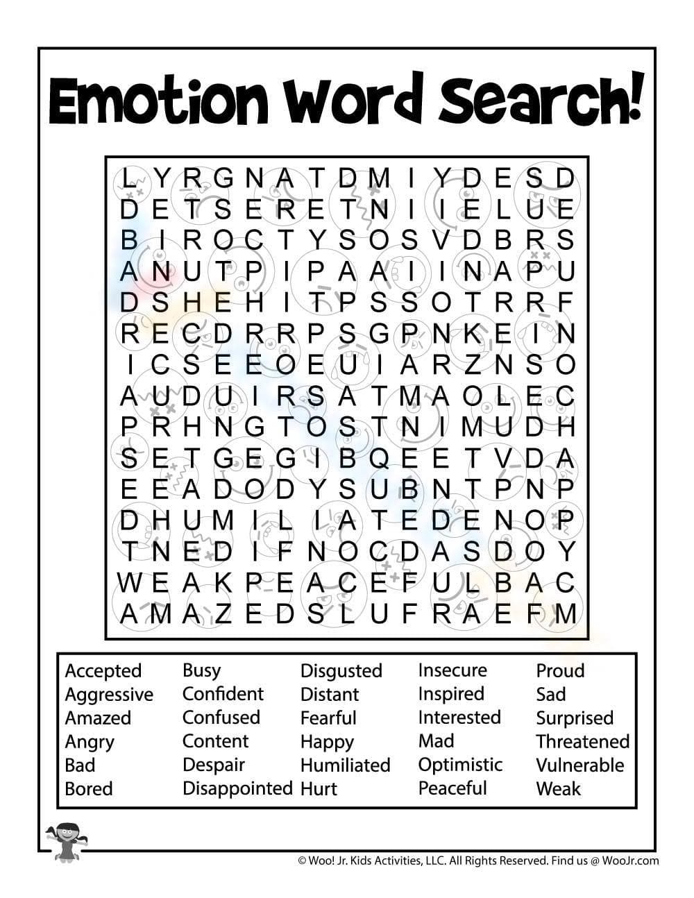Emotion Wordsearch Puzzle Worksheet - Page 1