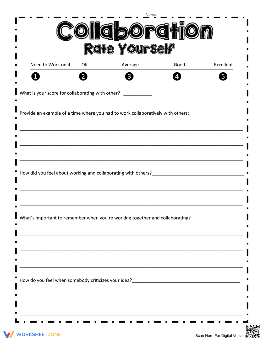 Self-Assessment: Rate Yourself Worksheet - Page 1