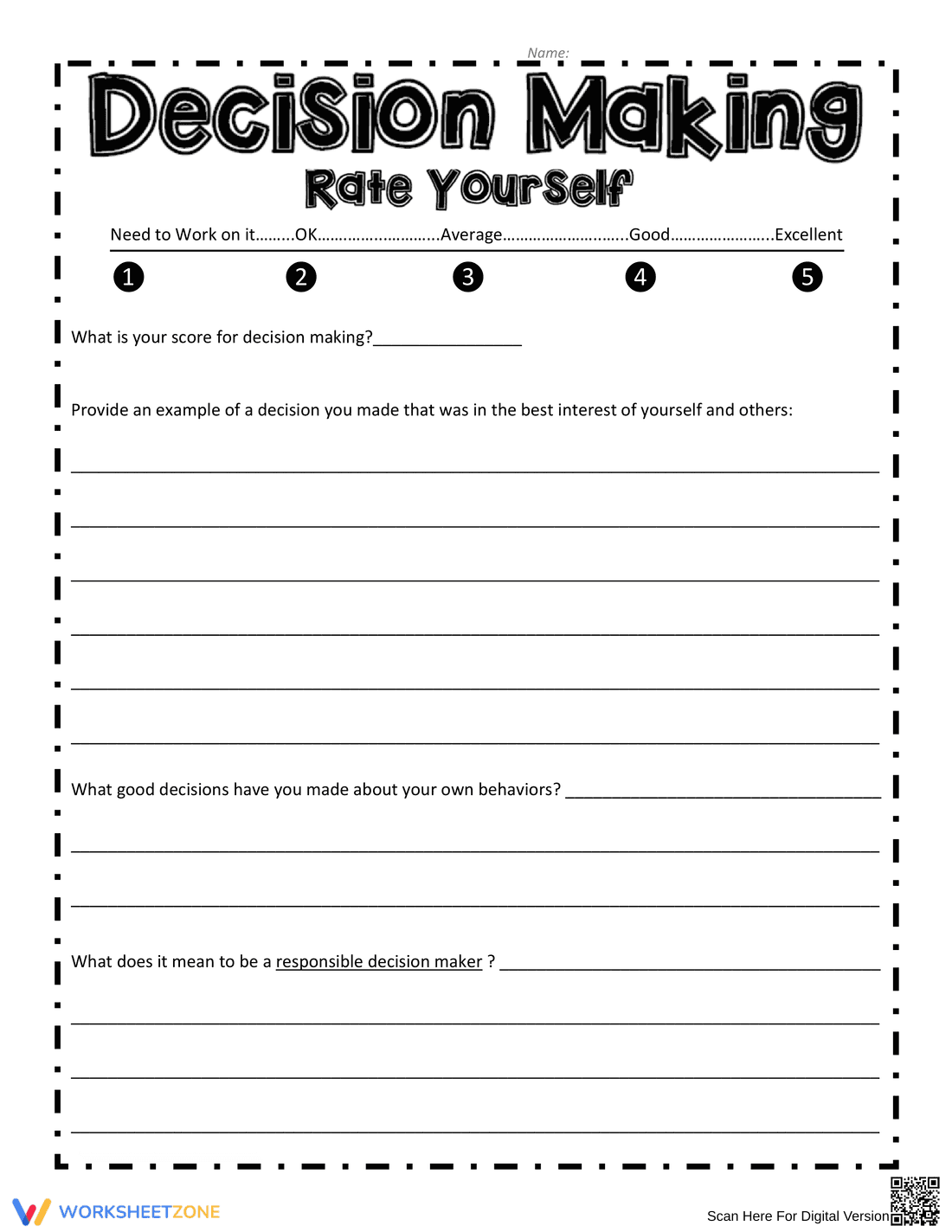 Decision Making Skills Worksheet - Page 1