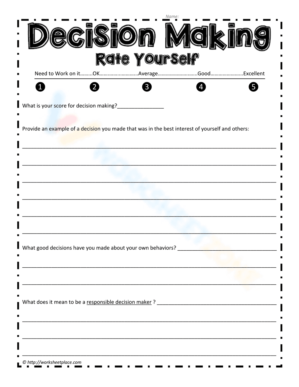 Decision Making Skills Worksheet - Page 1
