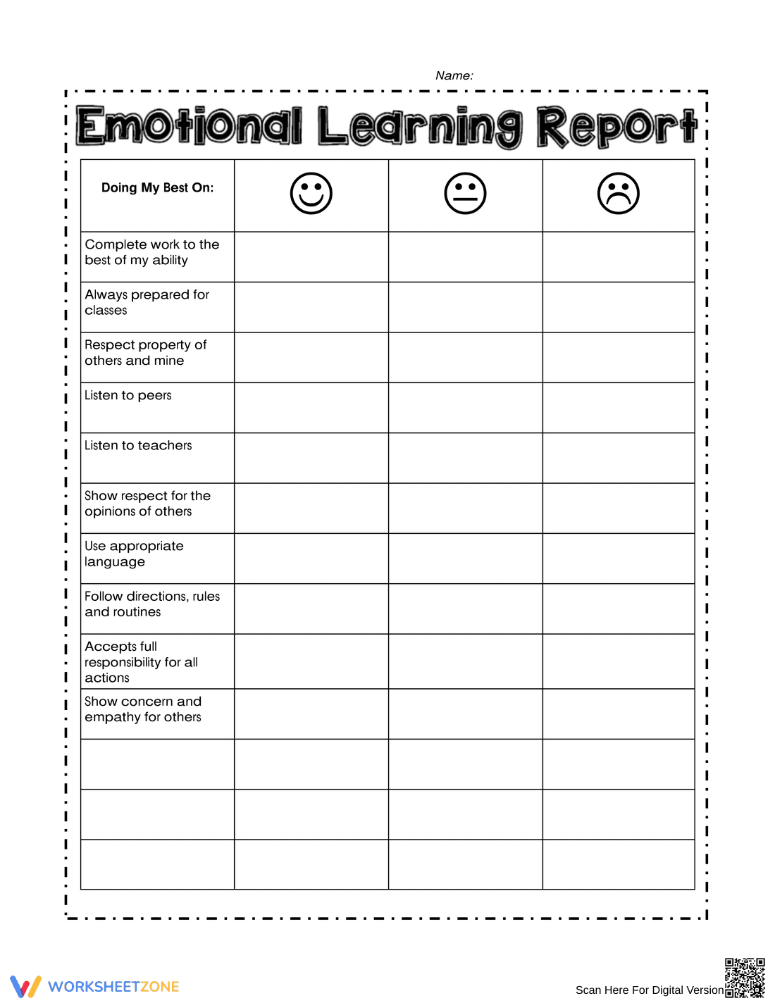 Emotional Learning Report Worksheet - Page 1