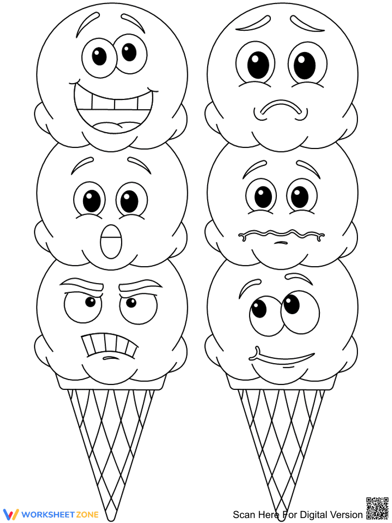 Ice Cream Emotions Coloring Page - Page 1