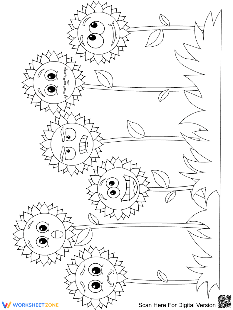 Sunflower Emotions Coloring Page - Page 1
