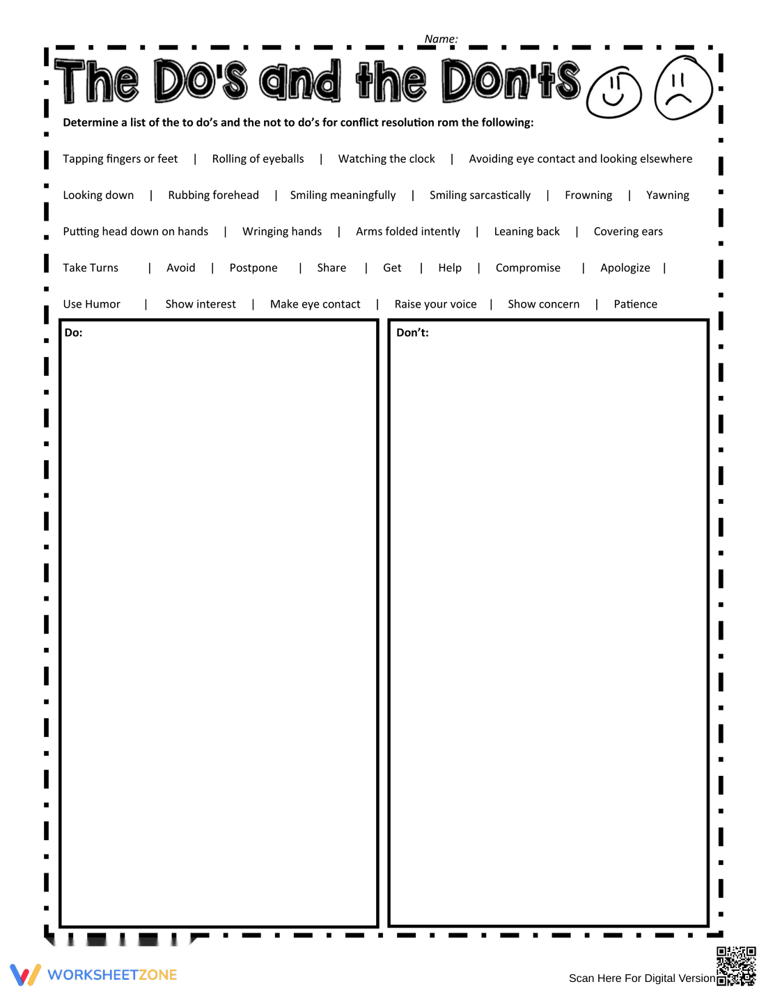 Social Skills: Do's and Don'ts Worksheet - Page 1