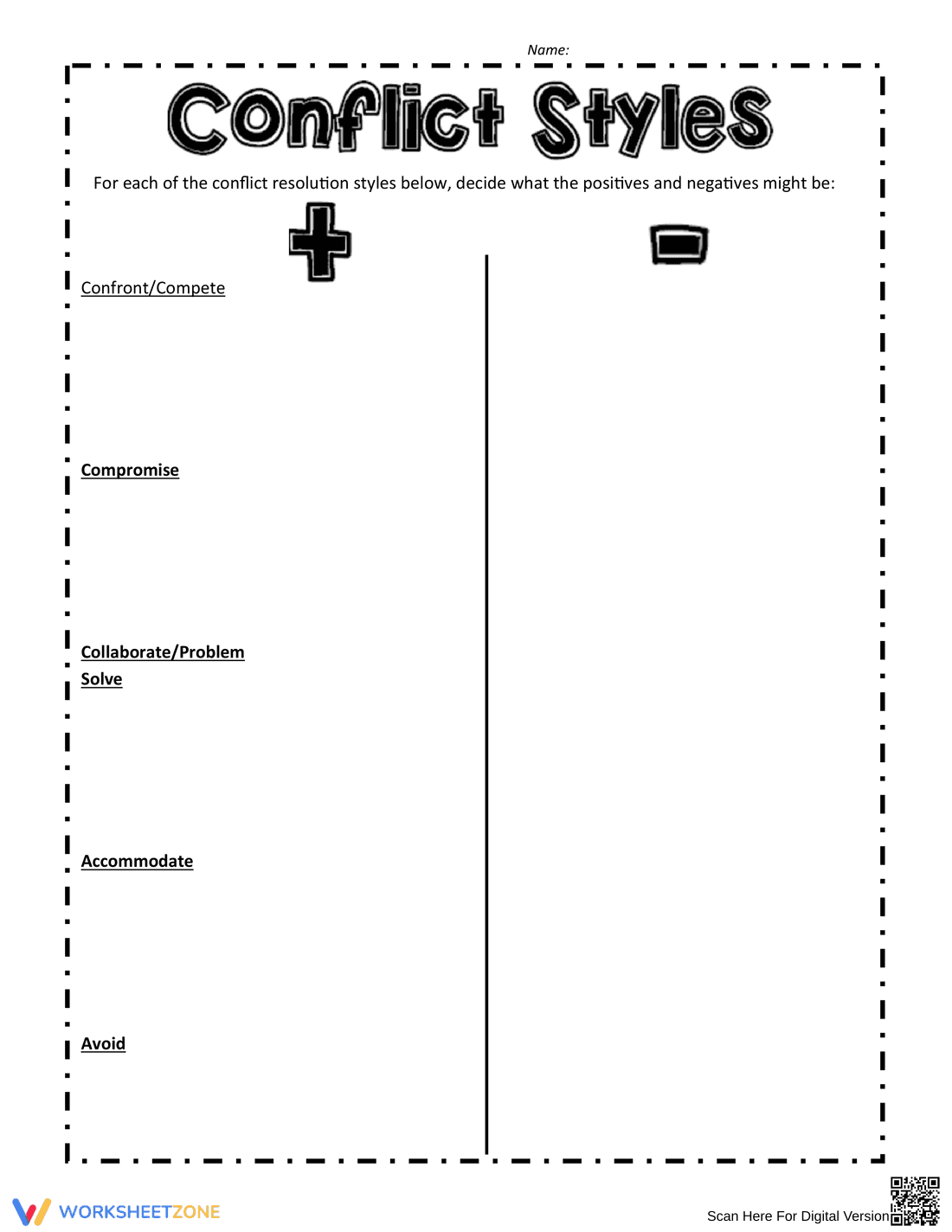 Understanding Conflict Styles Worksheet - Page 1
