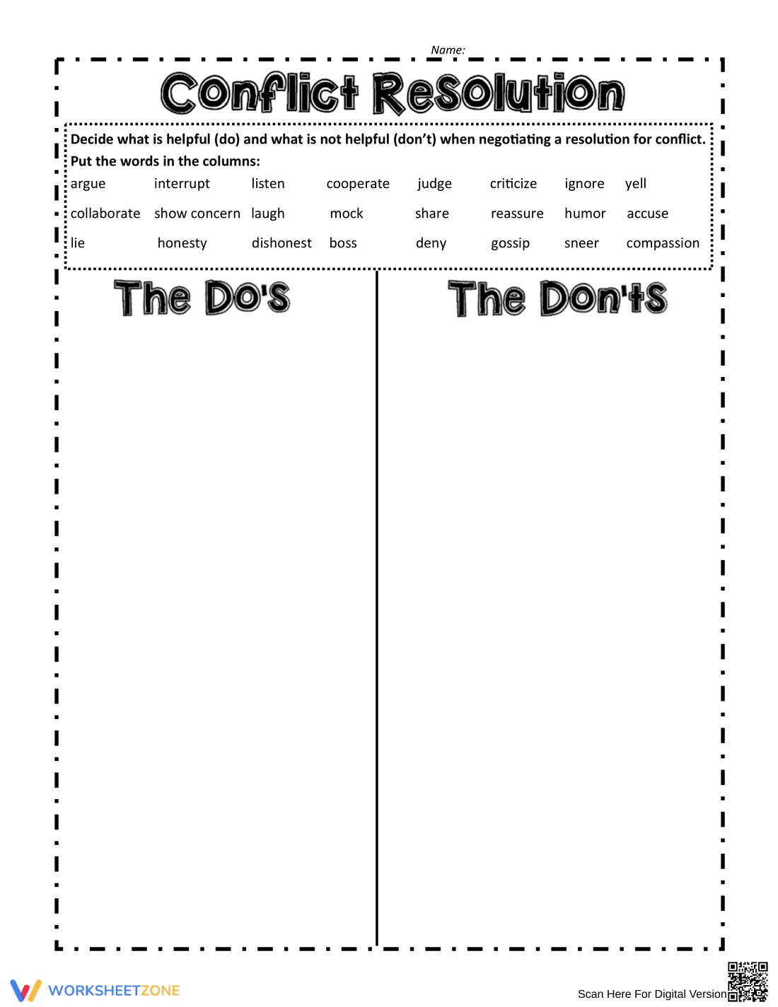 Conflict Resolution: Sort and Reflect Activity
- Page 1
