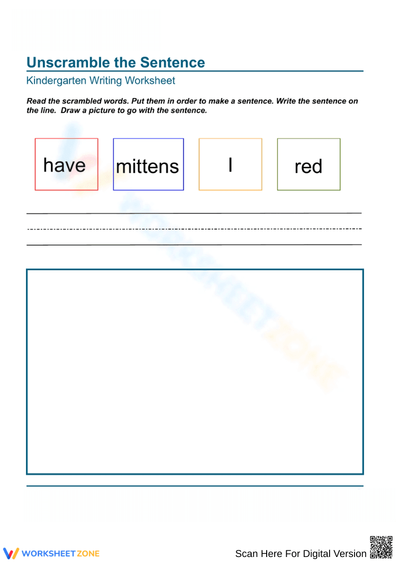 Unscramble the Sentence - Kindergarten Writing - Page 1